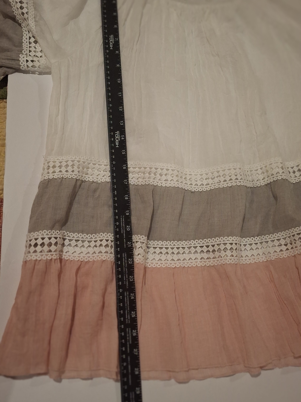 Boho Tiered Peasant Tunic with Crochet Trim - White, Taupe & Blush - Picture 6 of 9